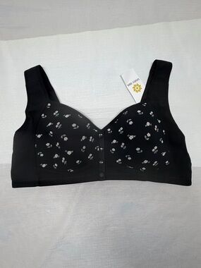 Daisy Bra Front-Snap Black Floral Comfort Bra Sz:4Xl